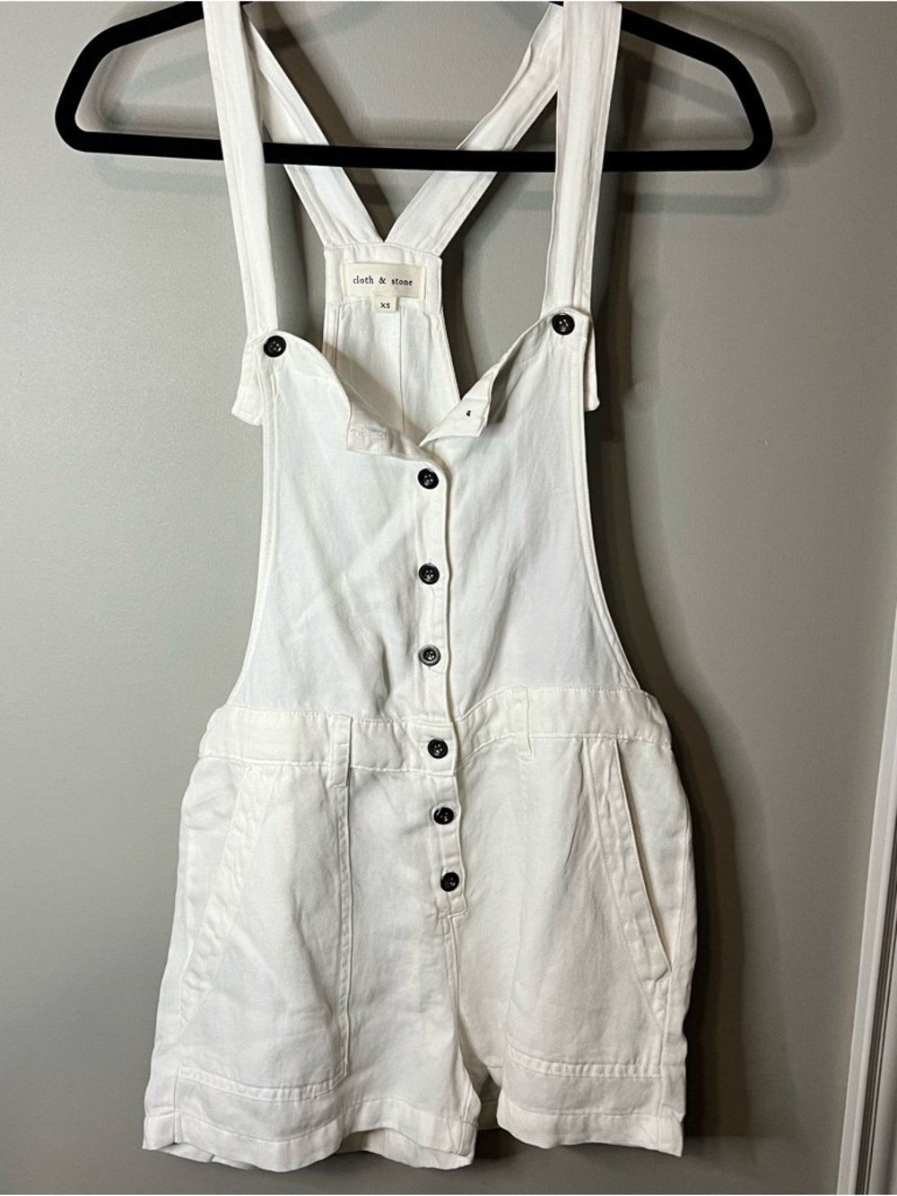 cloth & stone White Button-Front Cotton Short Overalls
